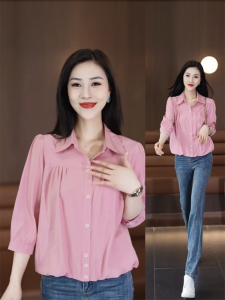 Small Shirt for Women 2024 Spring/Summer New Chiffon Shirt Anti-Aging Top Casual Western Style Small Shirt Belly Covering Shirt