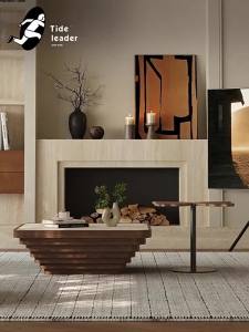 Tide leader | Retro Small Spaces Walnut Wood Stone Square Coffee Table