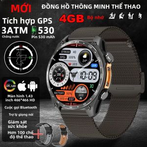 Đồng Hồ Thông Minh GPS 2025 Dành Cho Nam Với Bộ Nhớ 4GB Màn Hình AMOLED Khả Năng Chống Nước 30M Đồng Hồ Thể Thao Quân Sự Thông Minh Với Bản Đồ Ngoại Tuyến Theo Dõi Nhịp Tim & Giấc Ngủ