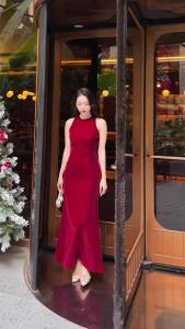 Đầm dạ hội HeraDG thiết kế đầm ôm dáng đuôi cá cổ yếm nơ sau sang trọng thanh lịch chất nhung cao cấp WDHBD1016