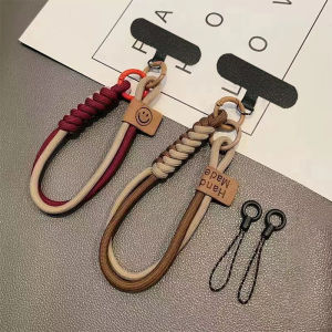 British Style Contrast Color Woven Mobile Phone Lanyard Cotton String Portable Pendant Non-Slip Wrist Strap Wrist Strap Rope Mobile Phone Charm Trend