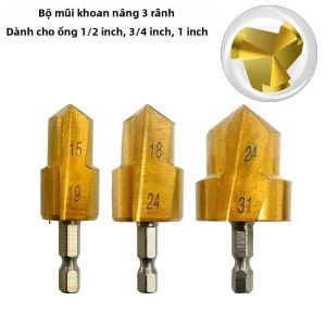 Bộ Mũi Khoan Bậc Thang 3 Cạnh PPR Dùng Cho Ống Nước PVC Dụng Cụ Bào Ống Dụng Cụ Cho Thợ Ống Nước Bào Góc Bào Chữ T Bào Lỗ Gia Công Kim Loại Thép Tốc Độ Cao