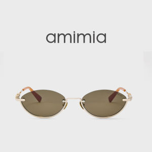 amimia | UV Protection Metal Oval Semi-Rimmed Sunglasses