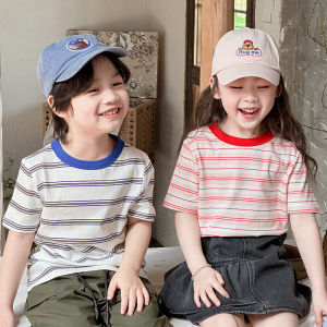 New Childrens T-shirt Striped Printed Sailor Suit Imitation Cotton Boys And Girls Micro Elastic Kids Home Pajamas