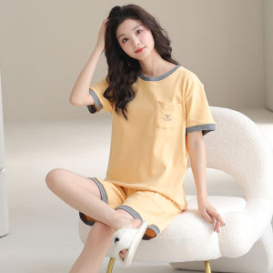 Plandoo Pure Cotton Sleepwear Womens Summer Spring Autumn Cool Feeling Thin Short Sleeve Shorts Home Sweet Two Piece Set