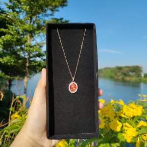 Kalung Liontin Bunga Mawar Stainless Steel Dainty Oval Rose Flower Necklace