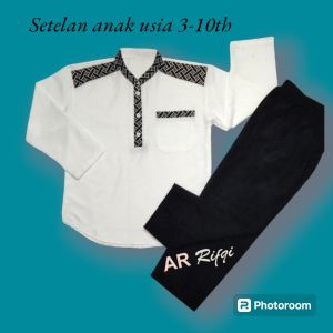 Baju Koko anak laki-laki setelan lengan panjang motif Kurta kancing usia 3th-12th
