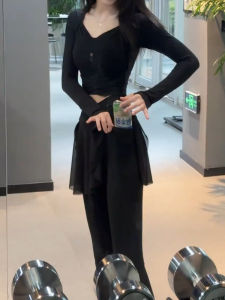 Black Yoga Fitness Suit Professional Running Training Two-Piece Set for Women Long Sleeve Long Pants Spring Autumn New Model