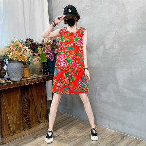 Northeast Large Flower Vest Ethnic Style Sleeveless Set Artificial Cotton Short Sleeve Shorts Sleepwear Two-Piece Set Popular Performance Clothes
