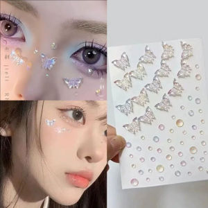 Dorisna Crystal Butterfly Face Sticker Shell Pearl Stickers Waterproof Glitter Eye Body Diamond Sticker for Festival Makeup