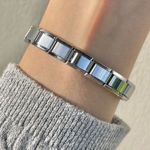 Elastic Italian Starter Charm Bracelet Jewelry Handmade Stainless Steel Bracelet Trendy 9mm Wide Men Bangle Summer