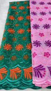 Wholesale African Lace 100% Cotton Swiss Voile Embroidery With Stones Luxury Voile Lace Fabric Women Dress Material 5Yard M757-1