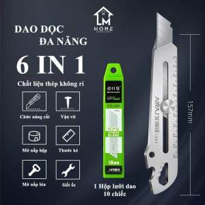 Dao Rọc Giấy Đa Năng AIRJ Tặng 1 Hộp 10 Lưỡi Dao Gia Công Thép 1301 Không Gỉ Sét