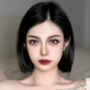 Womens Short Hair Wig Bob Style Natural Full Head Cover Parting No Bangs Straight Human Hair Fiber Wig Sweet Style