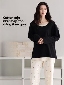 MiiOW | Bộ đồ ngủ cotton nguyên chất cho nữ MiiOW Cat Person Bộ đồ mặc nhà cotton thoải mái mùa thu đông thường ngày có thể mặc ngoài trời