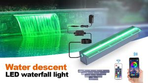 Waterfall light Pool Water Descent fountain RGB Gray Acrylic Swimming pool garden decor With replaceable LED strip