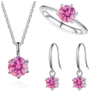 Total 2.5ct Solitaire 925 Sterling Silver Moissanite Jewelry Set for Charm Lady for Women Fine Jewelry Dating Party Gift
