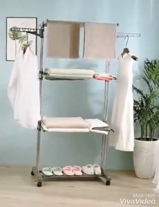 ORANGE  Rak Jemuran Lipat Stainlees 3 Susun Dengan Roda - Stand Hanger Cloth Drying Rack