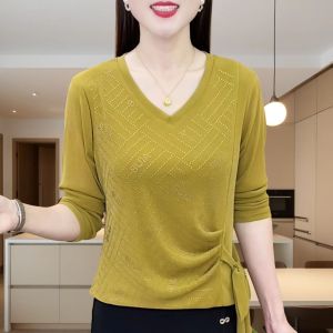 HUAXUNRAN | Áo Thun Dài Tay Cổ V Ôm Dáng Cho Phụ Nữ Size Lớn