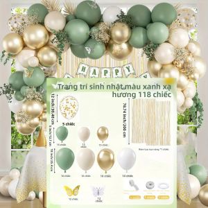 Bộ Trang Trí Rèm Mưa Màu Xanh Lá Cây Và Vàng 118 Món Dành Cho Lễ Đính Hôn Cầu Hôn Sinh Nhật Ngày Của Mẹ Kỷ Niệm - Bộ Bóng Bay