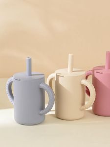 180ml Sippy Cup Toddler Silicone Water Bottle Baby Training Cup with Straw Sippy Cup Baby Drinking Cup Outdoor