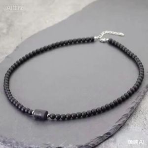 Fashion 12 Constellations Necklace For Men 6mm Black Onyx 19 Inches Stainless Steel Buckle Short Collar Casual Accessories Him