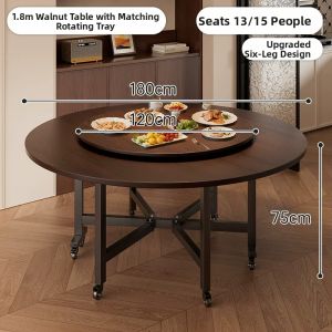 ZHUSHANXIA | Foldable Home Dining Table With Turntable for Small Spaces and Retro Style
