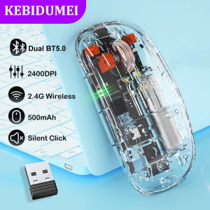 Kebidumei | Tri-Mode Mouse Dual Bluetooth 5.0 Mouse 2.4G Wireless Mouse Transparent Mouse 2400DPI Silent Mouse 500mAh Rechargeable Mice
