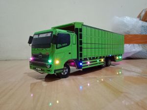 miniatur truk tronton hino 500 warna hijau full lampu bisa cod
