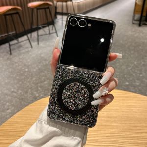 High-End Sparkle Powder Electroplated Silver Edge Magnetic Stand Phone Case for Samsung Z Flip 7 6 5 4 3 7FE Protective Cover