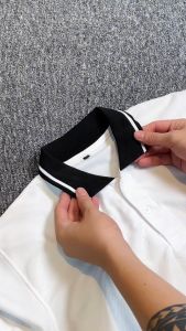 Baju Polo Kerah Kombinasi List Lengan Pendek Shirt Polo Basic Kaos Kerah Pria Wanita Dewasa Kancing Depan