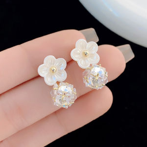 Elegant Korean Japanese Style Crystal Ball Hoops  out New Fashion Jewelry Womens Plant Floral Alloy Embedded Artificial Gemstone