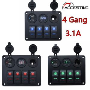 4 Gang 3.1A Rocker switch panel Dual USB Charging Control Switch Panel marine switch panel Protection Car Boat Switch Panel