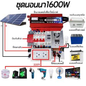 ชุดนอนนาโซล่าเซลล์ DA1600W ชาร์จเจอร์ MPPT 12/24V 25A ชุดแปลงไฟแบตเตอรรี่ พลังแสงอาทิตย์