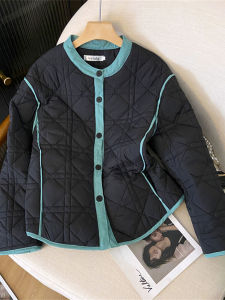 Big Sale Leak-Picking ~ Withdraw Export Fall and Winter Color-Contrast Check Lightweight Cotton-Padded Jacket Womens Loose Easiest for Match round Neck Cotton-Padded Coat Outwear