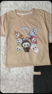Setelan anak perempuan viral gambar boneka labubu celana cargo joger 1-10 tahun