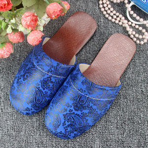 Indoor Leather Slippers Couples Casual Office Mens Slip-On Home Shoes Anti-Slip Wooden Floor Spring Autumn Cotton Inner