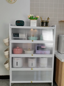 3/4/5-Layer Carbon Steel Kitchen Dustproof Cabinet | Enclosed Storage Rack & Microwave Stand | Multifunctional for Dishes & Spices