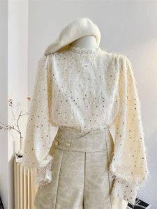 Áo Sơ Mi Ren Viền Dài Tay Cổ Đứng Cho Nữ Mùa Xuân 2025 Thiết Kế Thời Trang Nhỏ Áo Sơ Mi Phong Cách Hàn Quốc Dáng Rộng