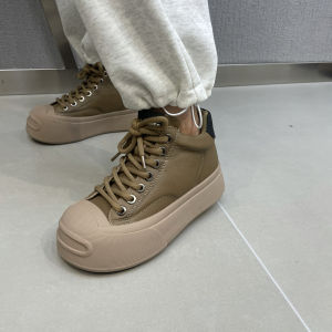 Leather High Top Red Cotton Doll Head Shoes Thick Bottom Casual Sports Cotton Shoes Trendy Glue Adhesive Rubber Outsole