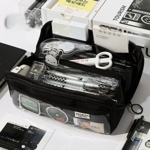 High Capacity Transparent Pencil Case Boys Girls Students Use High School Pencil Box Primary School New Model 2025 Pure Color