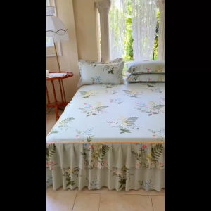 4 In 1 Bedding Set Cotton Lace Bedsheet With Skirt (Duvet Cover +Flatsheet + 2PCS Pillowcases) For Home/Dorm Single Queen King Bed