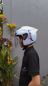 Helm Sev Octopus Solid Putih Paket Ganteng Kanji | half face motorcycle sni