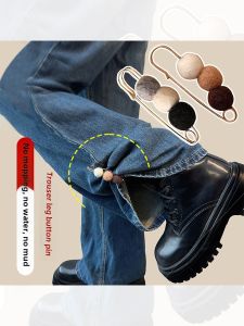 Autumn and Winter Plush Trousers Short Buckle Denim Waist Pin Womens Pants Waist Tightening Handy Gadget Pants Size Adjustable Buckle