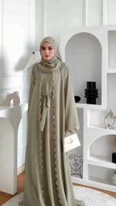 Gamis Abaya Hitam Turki Mewah Emilia Dres CB Ceruty Babydoll Mix Bordir Resleting Depan Aktif Baju Muslim Busui Terbaru Elegan Kekinian