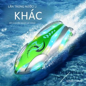 Thuyền Điều Khiển Từ Xa Mini Cho Trẻ Em 4 Kênh Tàu Biểu Diễn Mạo Hiểm Với Đèn Xoay Đồ Chơi Tàu Cao Tốc Điện Với Pin Lithium Quà Tặng Cho Trẻ Em