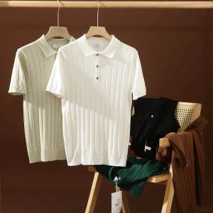 Spring Summer New Knitted Mens Polo Shirt Short Sleeve Turn-down Collar Casual Pure Color Versatile Comfortable Top Trendy