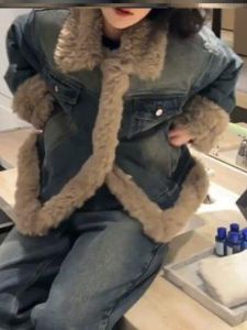 Winter New Womens Design Sensation Loose Korean Version High-End Small Fragrance Style Denim Jacket Two-Piece Set Fashionable