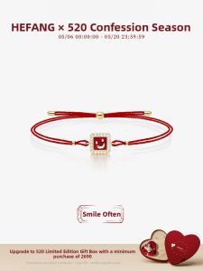 HEFANG Jewelry | Smiling Red String 14K Gold Diamond Bracelet