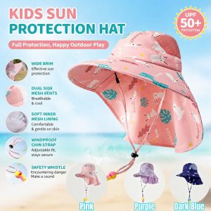 Kids Summer Hat Kids Cap Boy Girl Cute Hat Wide Brim For Sun Protection Outdoor With Safety Whistle